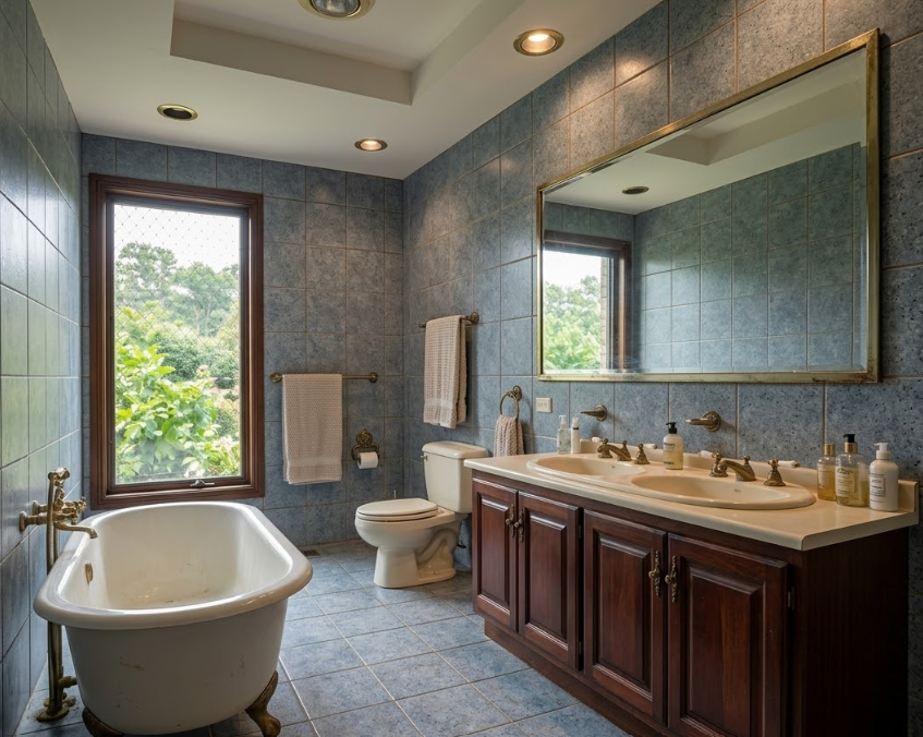 Badezimmer vor der Renovierung - Vintage 70er Jahre Stil